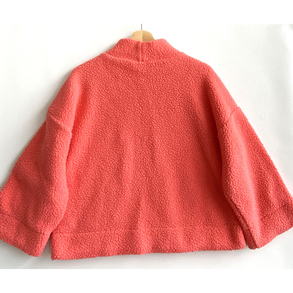 GAP Vibrant Coral Orange Boxy Pullover Sherpa Sweater Mock Neck Size S - Picture 4 of 5
